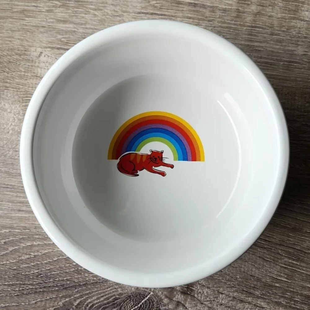 Cat Rainbow Riviera Van Beers Stoneware Cat Bowl NWOT